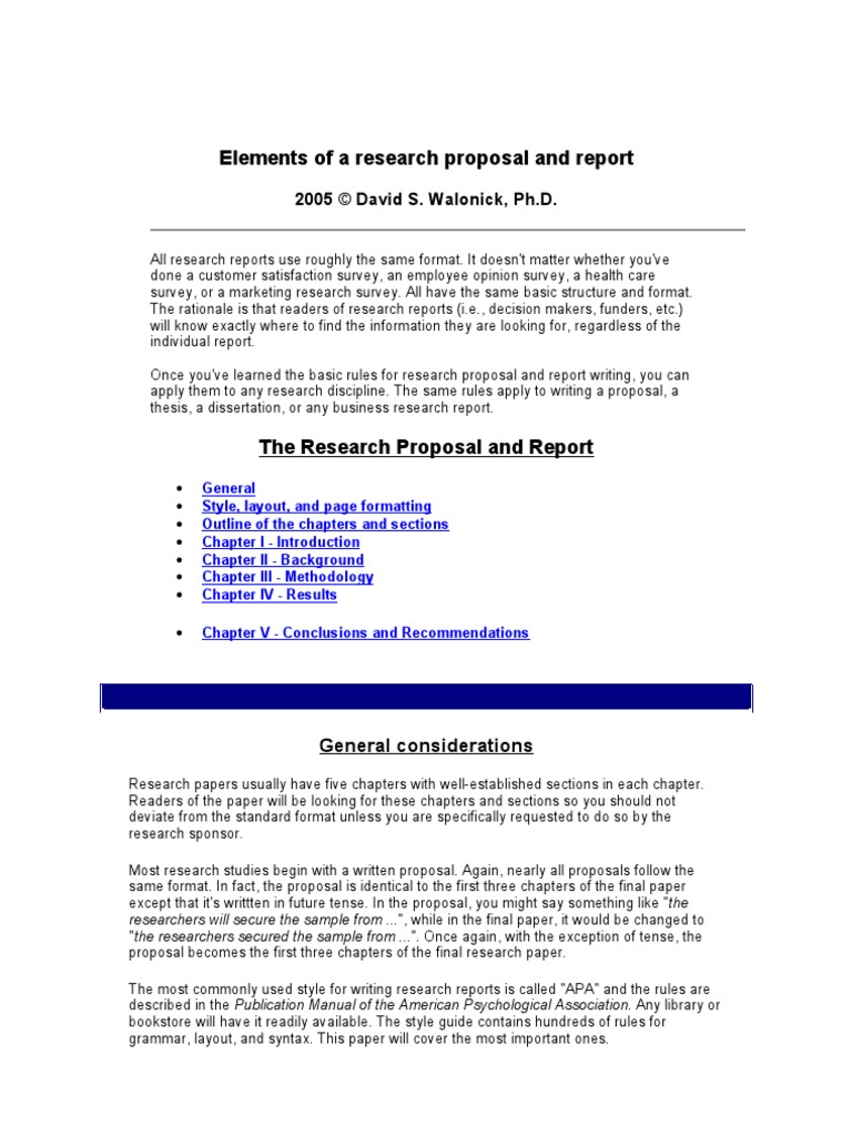 elements of a research proposal and report walonick elements of a research proposal and report walonick